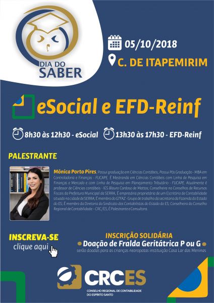DIA DO SABER: ESOCIAL E REINF – 05/10/2018 – CACHOEIRO DE ITAPEMIRIM